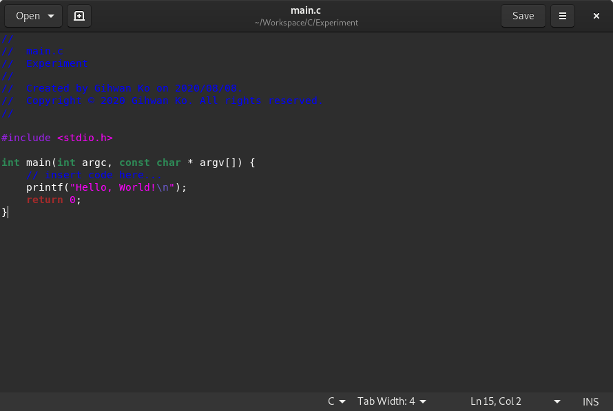 Figure 12. Example code for GCC compiler