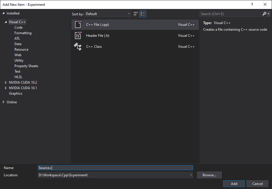 Creating a C project on Visual Studio (step 4)