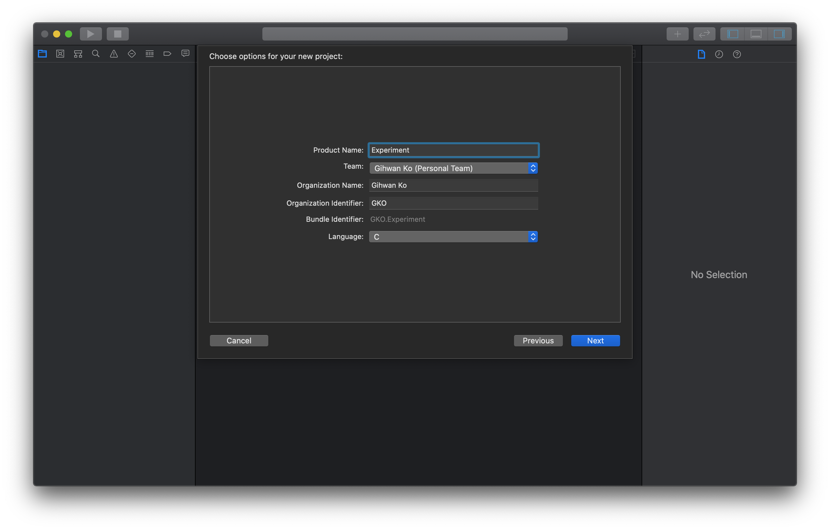 Creating a C project on Xcode (step 2)