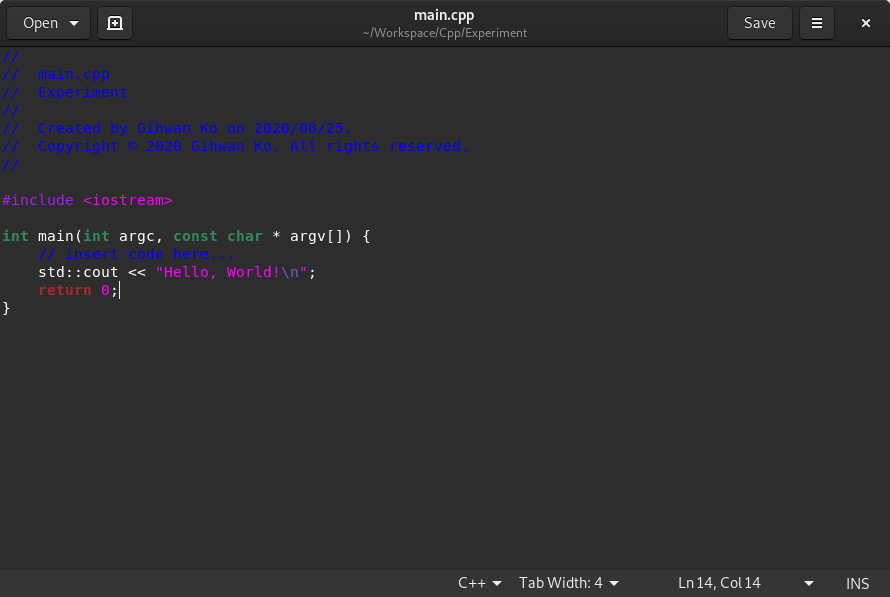 Figure 12. Example code for G++ compiler