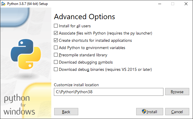 Python 3 installer advanced options