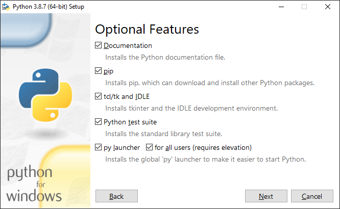 Python 3 installer optional features