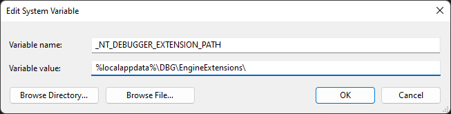 환경 변수<code>_NT_DEBUGGER_EXTENSION_PATH</code>의 예시